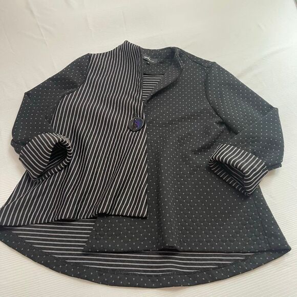 Yushi Black Grey Lagenlook Art To Wear Artsy Jacket Size Small - Picture 1 of 7